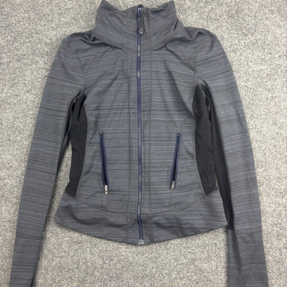 Zella Jacket Womens Medium Gray Full Zip Funnel Neck Athletic Thumbholes Stretch